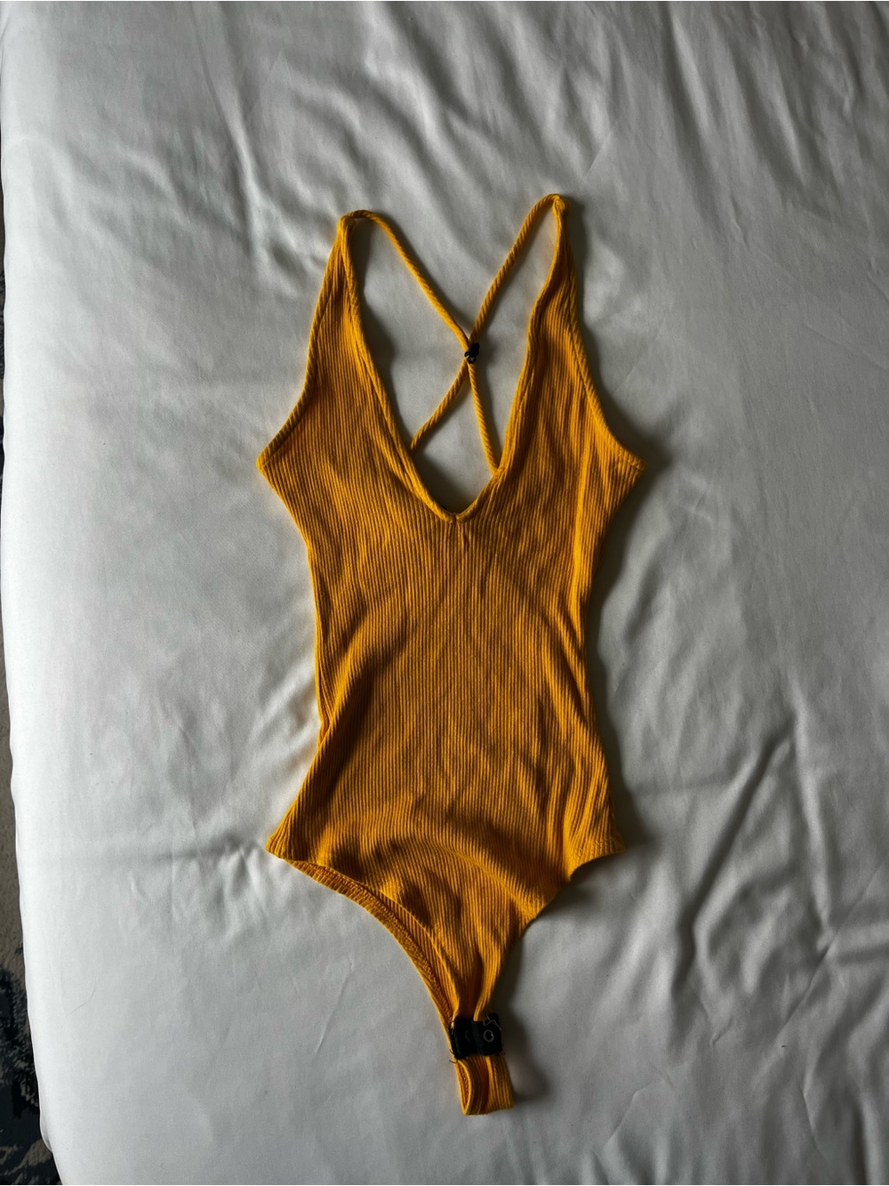 Mustard Yellow Ribbed V-Neck Bodysuit
